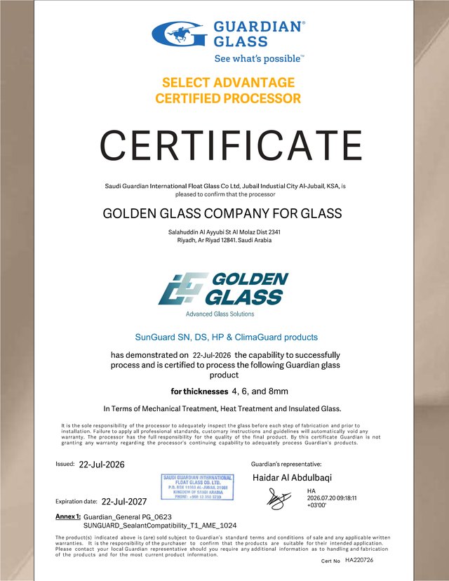 The Guardian fabricator certificate