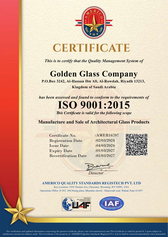 The ISO 9001:2015 certificate