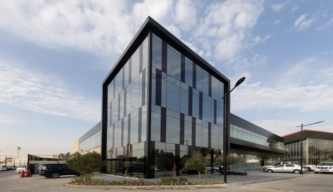 Black striped-glass curtain wall of the Panorama Mall extension tower